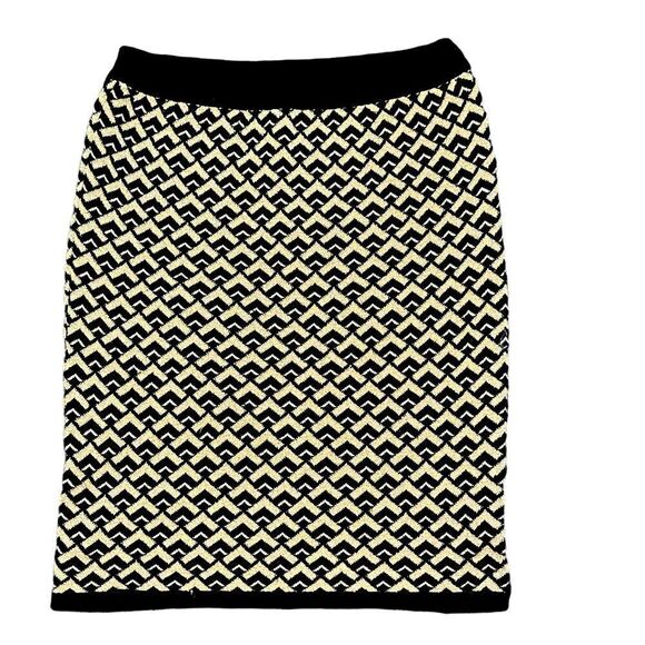 Asos knit pencil skirt geometric design black metallic gold white size 2 - Picture 3 of 8